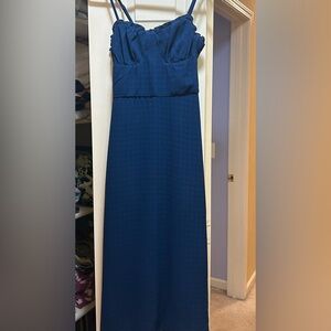 Elegant Blue Spaghetti Strap Dress Mid-Length